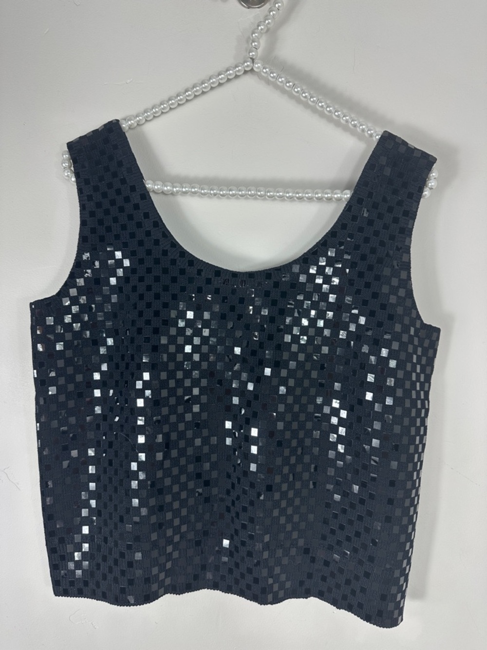 St. John Black Sequin Checkered Knit Tank Top - Picture 4 of 4